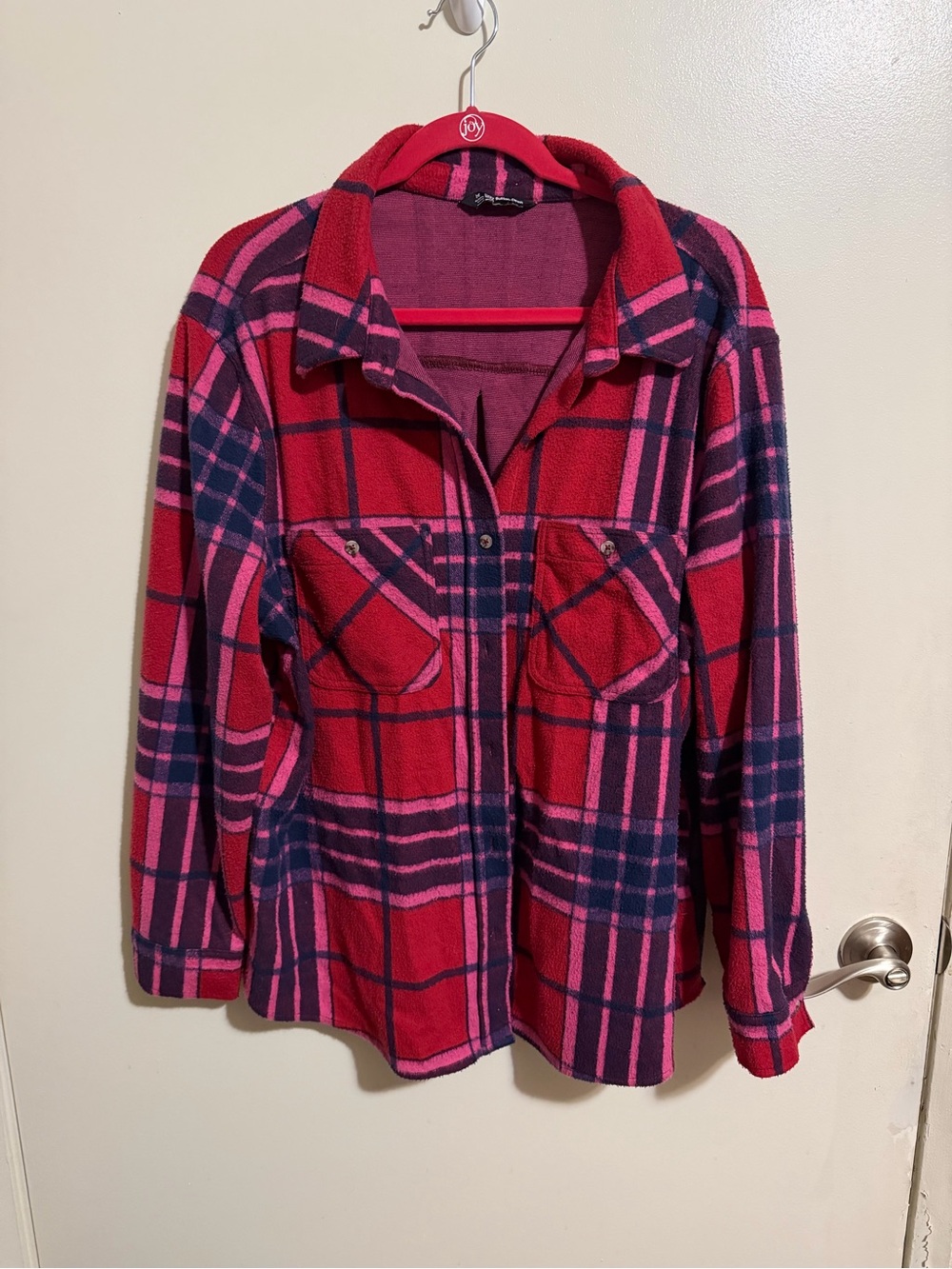 Cozy Red Plaid Fleece Jean Jacket